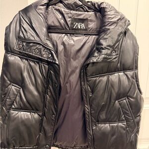 Zara Shiny Black Quilted Vest